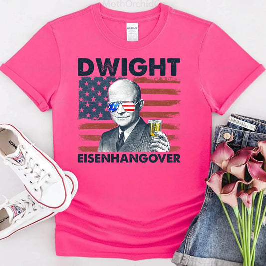 Adorb.co Eisenhangover 4th of July Shirt featuring a funny Dwight Eisenhower graphic. A patriotic humor boozy tee.