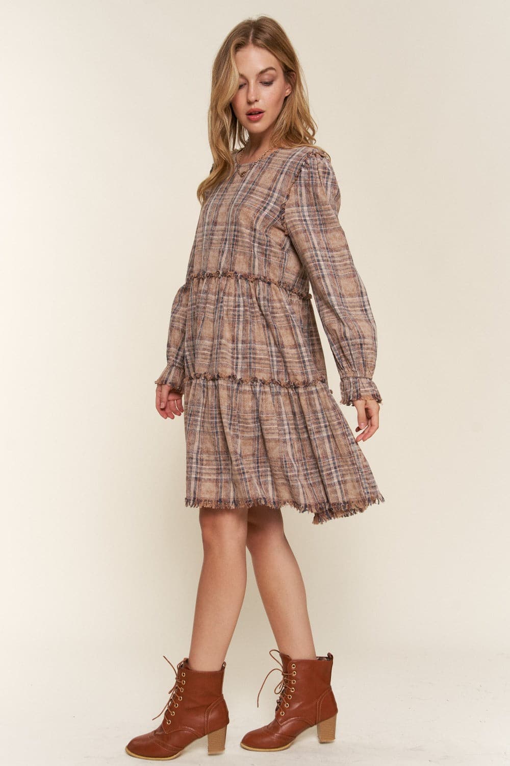 Chic Plaid Tiered Dress by And The Why for Effortless Style