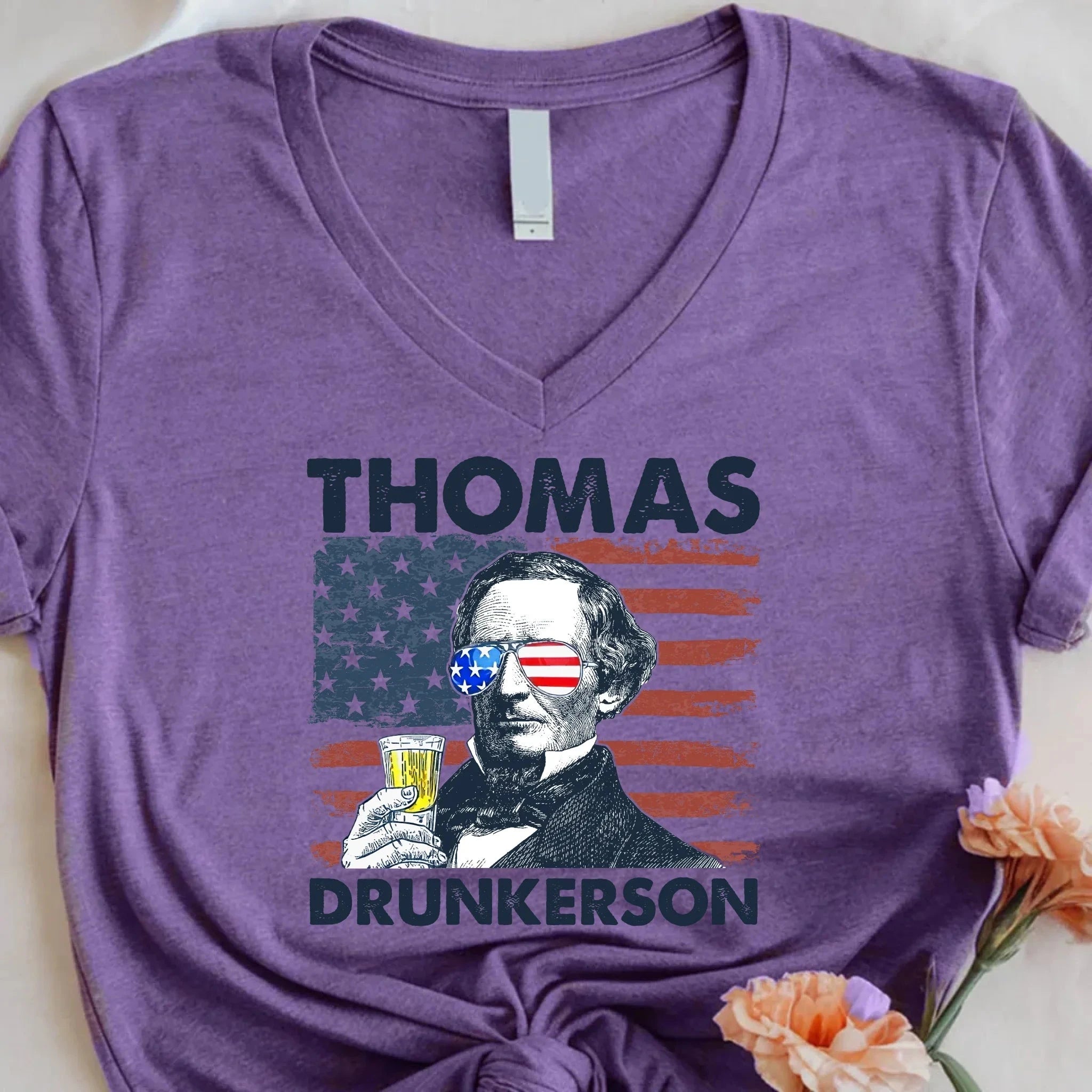 Thomas Drunkerson 4th of July Unisex V-Neck Shirt – Jefferson-Inspired Boozy Tee Adorb.co