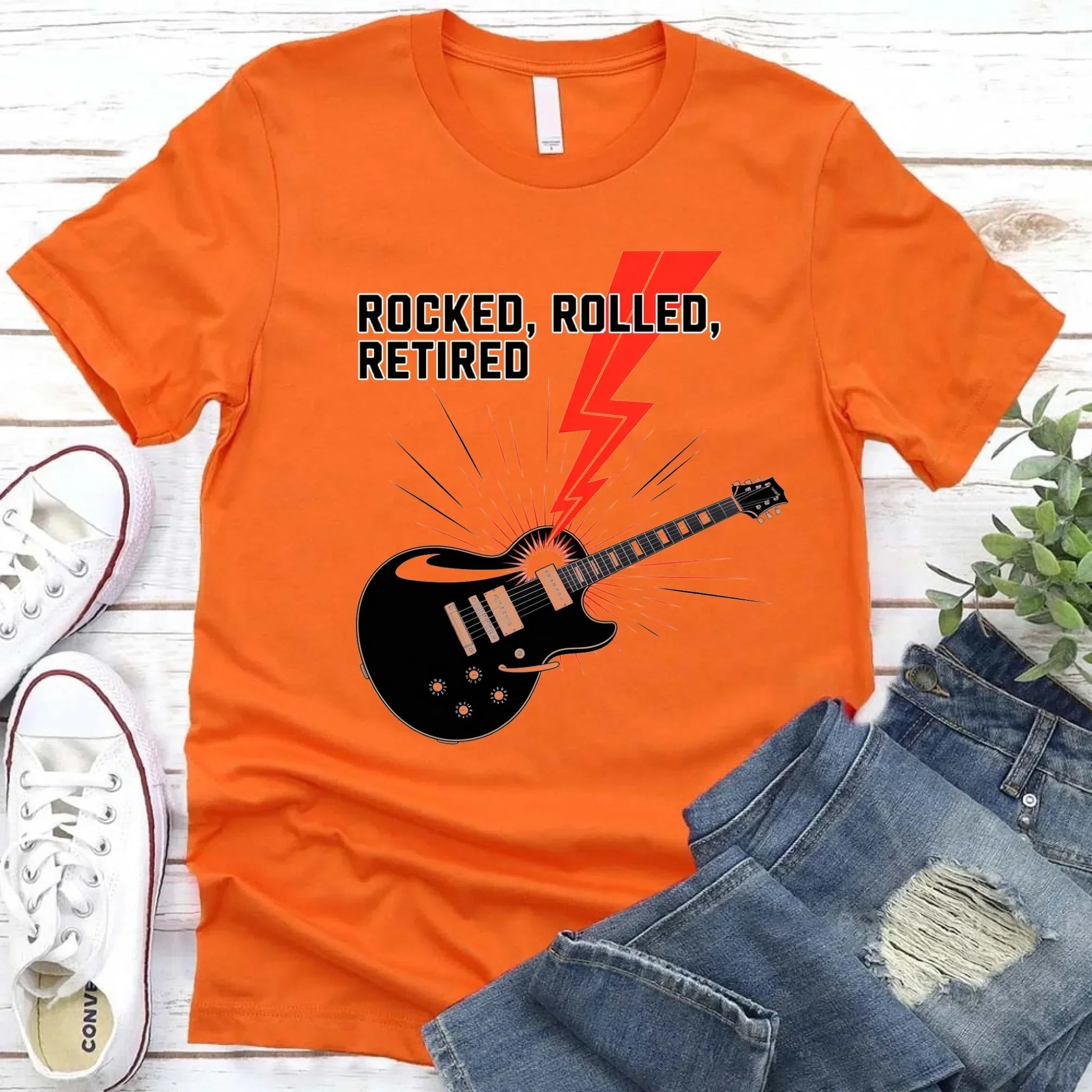 Back view of the Adorb.co Rocked Rolled Retired T-Shirt, showing the solid color and clean design of the humorous apparel.