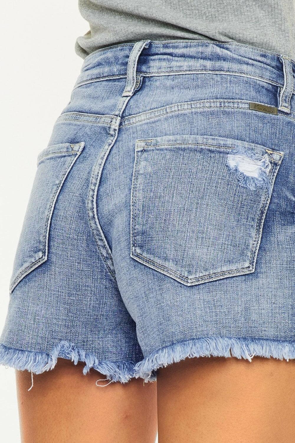 Kancan Distressed Raw Hem Denim Shorts.