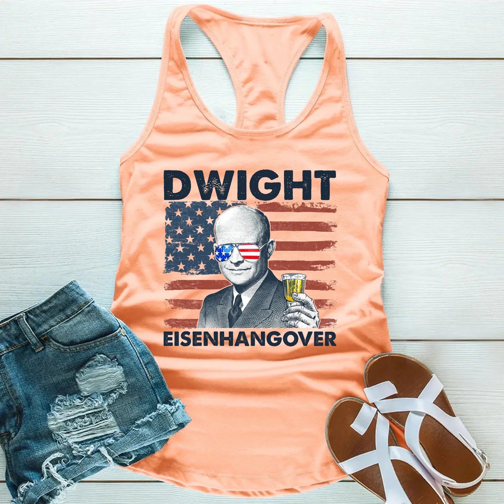 Back view of the Adorb.co Eisenhangover unisex tank top, showing the shoulder straps and cut of this stylish summer party shi