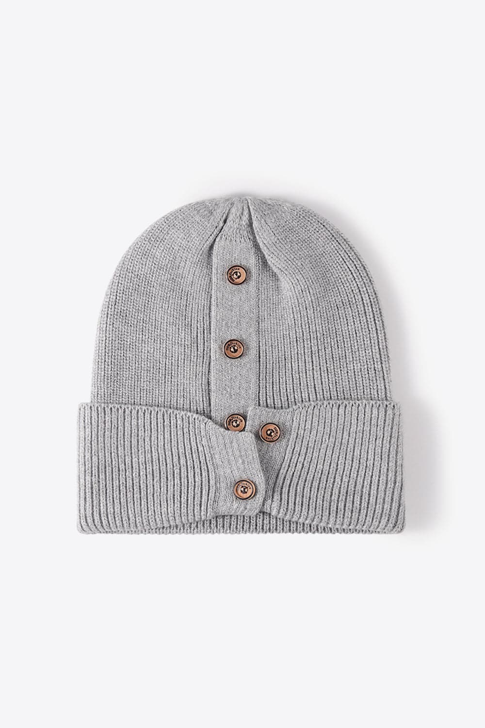 Button Detail Rib-Knit Cuff Beanie.