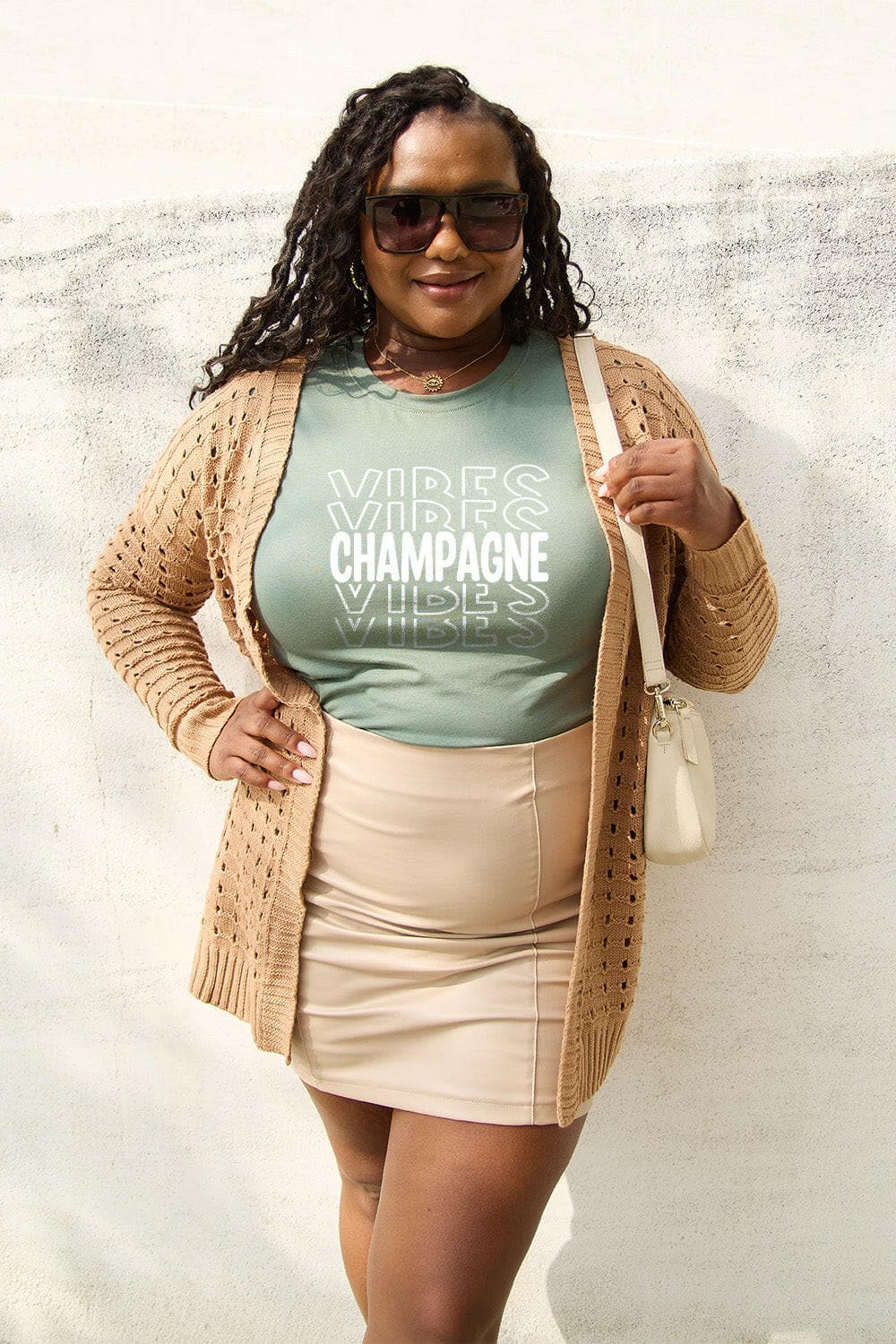 Simply Love Full Size CHAMPAGNE VIBES Short Sleeve T-Shirt.