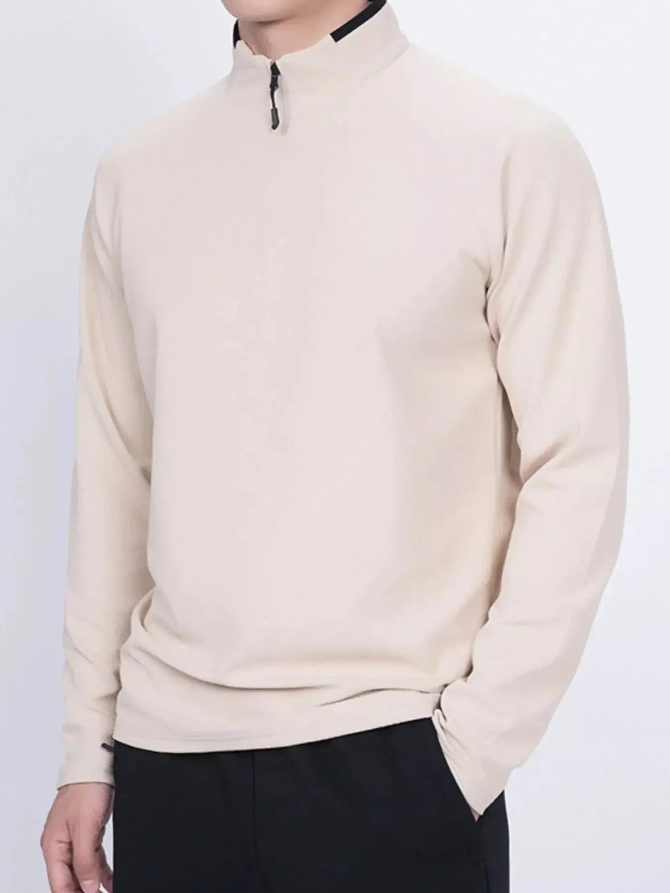 Men's Plus Size Casual Long Sleeve Quarter Zip T-Shirt Simply Love