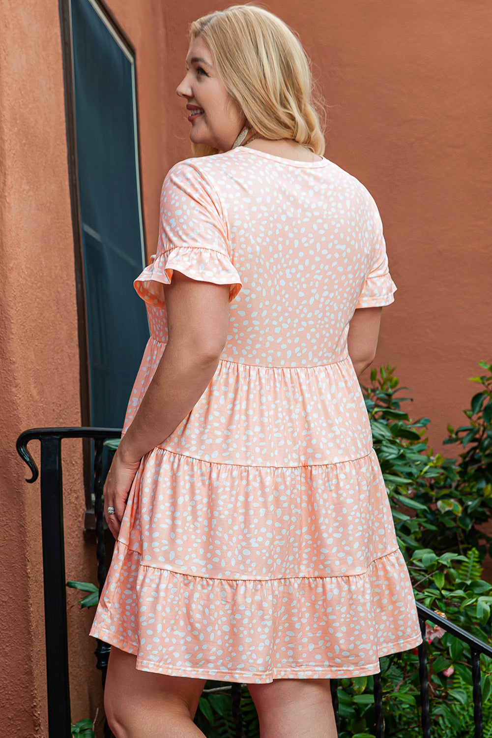 Pink tiered ruffled plus size dress with cheetah print