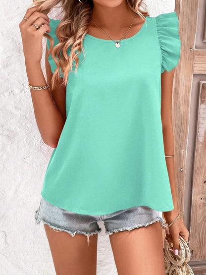 Ruffled Cap Sleeve Blouse with Crisscross Back