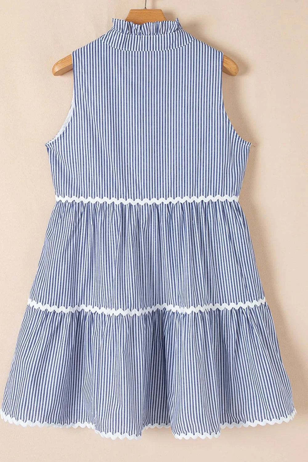 Stripe Sleeveless Notched Ric Rac Mini Dress Simply Love