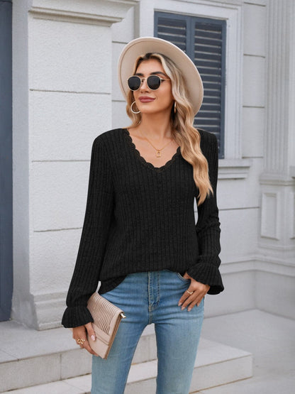 Lace v-neck long sleeve top