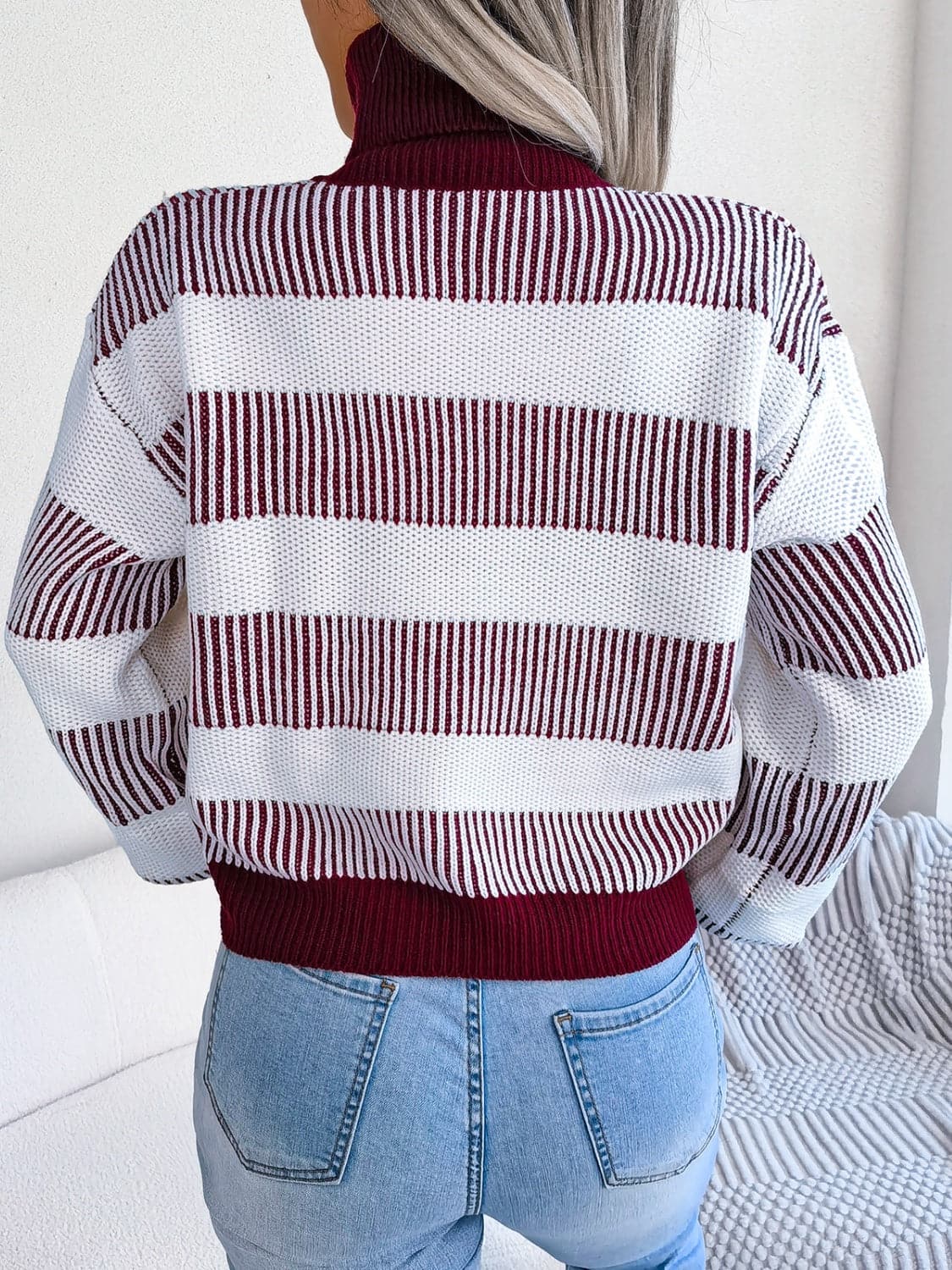 Striped Turtleneck Long Sleeve Sweater.