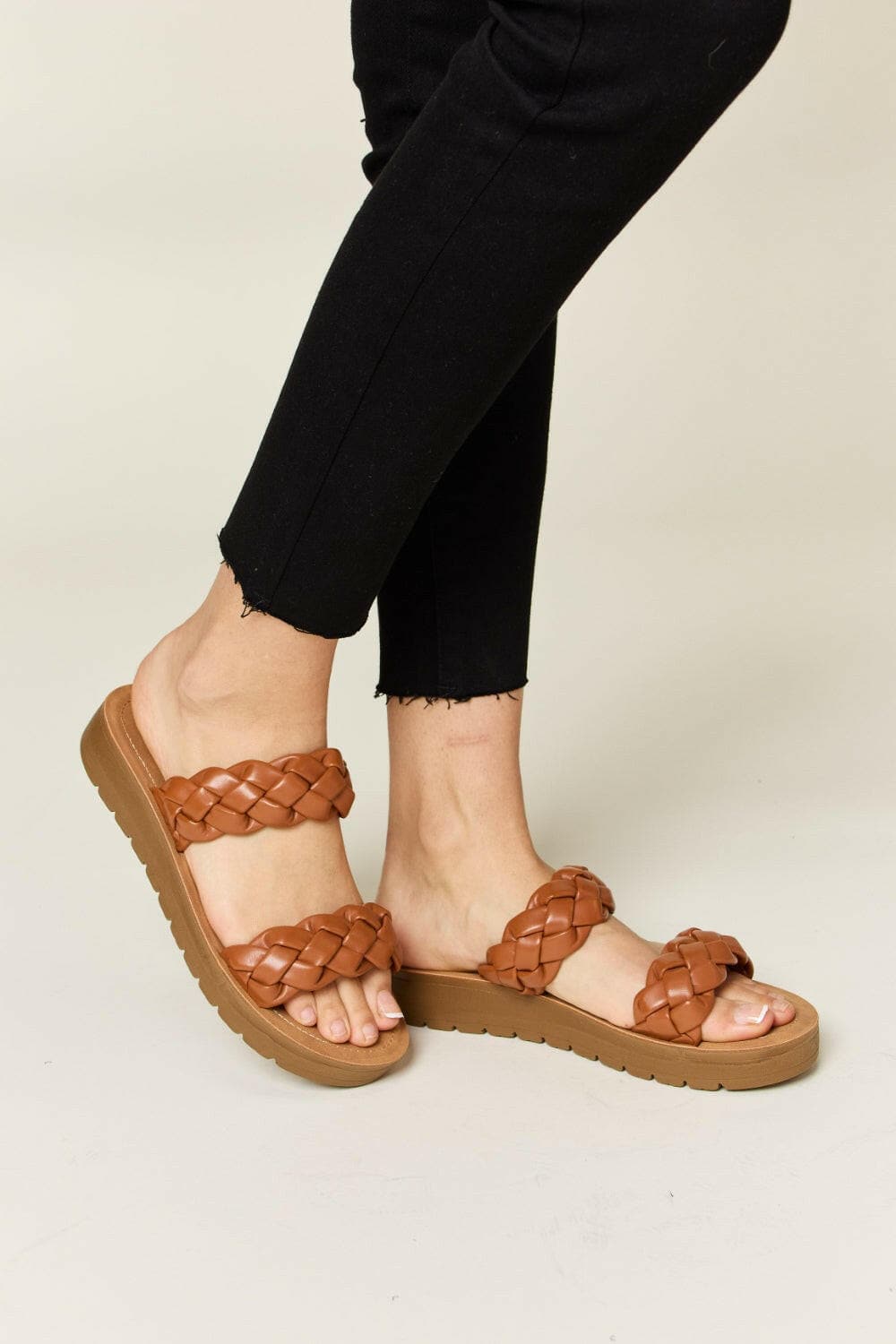 WILD DIVA Woven Dual Band Platform Sandals.