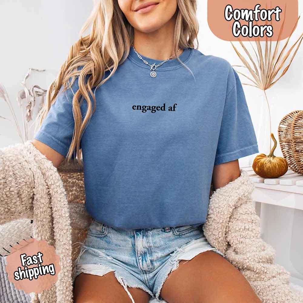 Adorb Custom Tees Engaged AF T-shirt, neatly folded, ready as a quality fiancé gift for a special occasion.