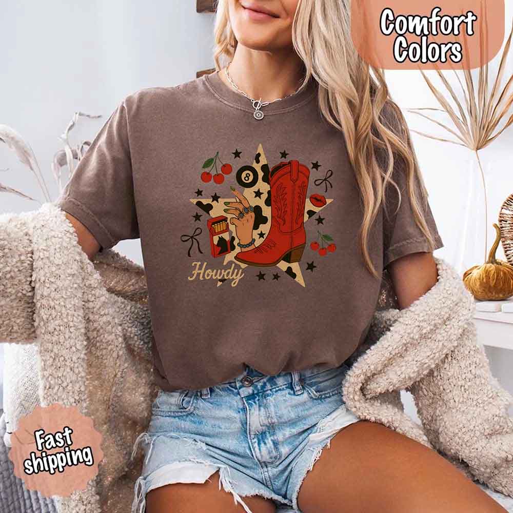 Howdy Cowgirl Star Collage Color Comfort Shirt Adorb.co