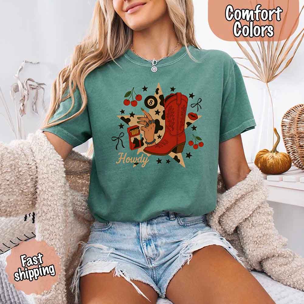 Howdy Cowgirl Star Collage Color Comfort Shirt Adorb.co