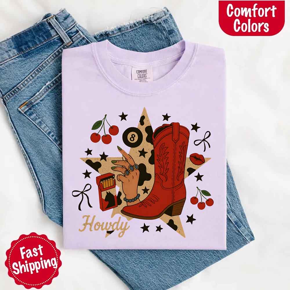 Howdy Cowgirl Star Collage Color Comfort Shirt Adorb.co