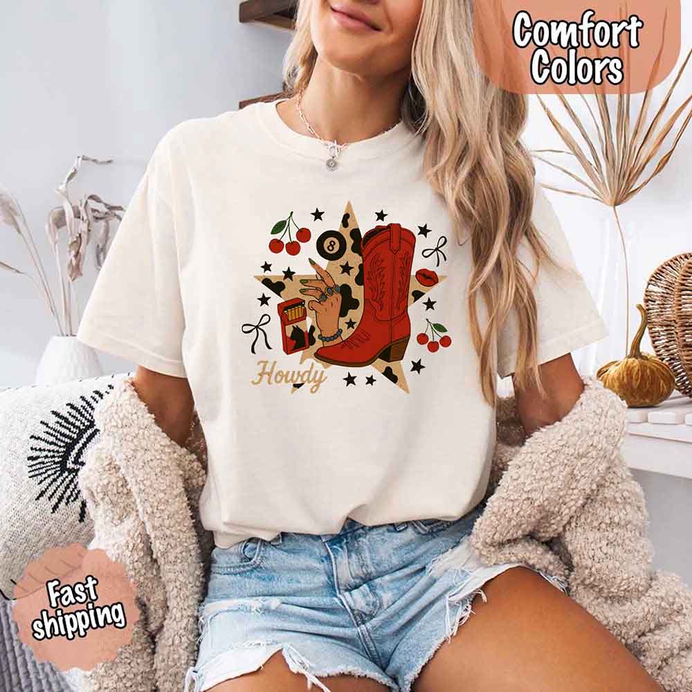 Howdy Cowgirl Star Collage Color Comfort Shirt Adorb.co