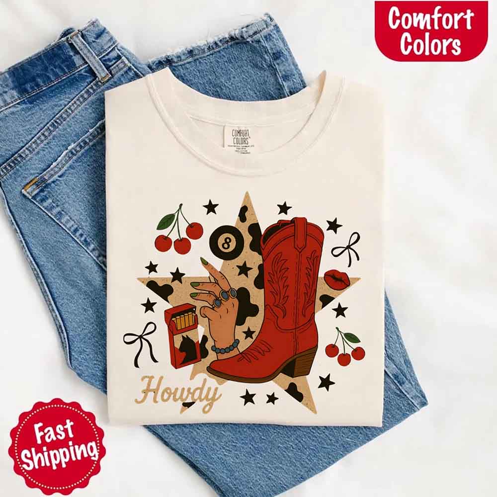 Howdy Cowgirl Star Collage Color Comfort Shirt Adorb.co