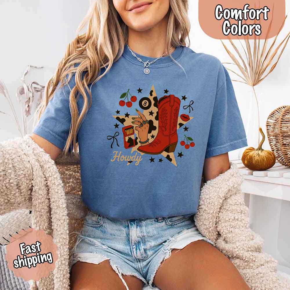 Howdy Cowgirl Star Collage Color Comfort Shirt Adorb.co