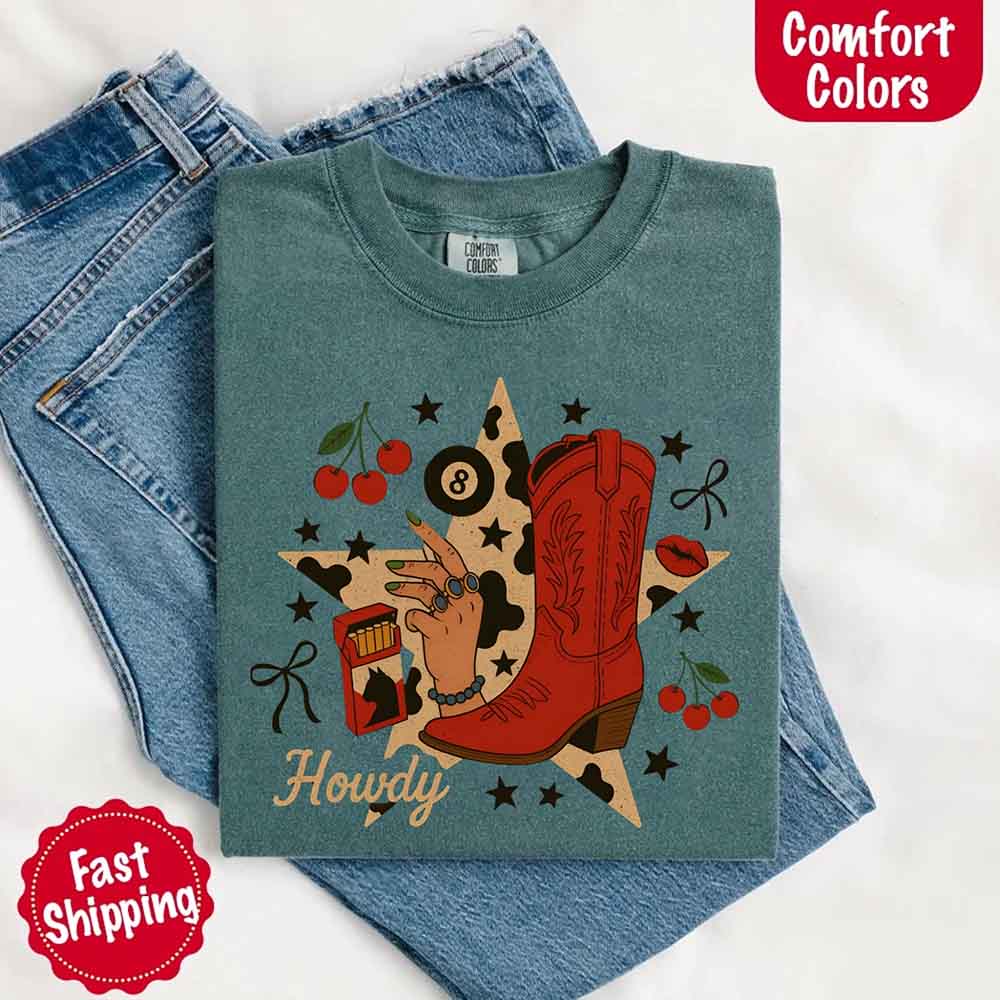 Howdy Cowgirl Star Collage Color Comfort Shirt Adorb.co