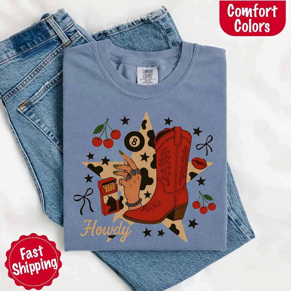 Howdy Cowgirl Star Collage Color Comfort Shirt Adorb.co