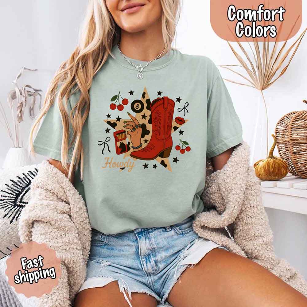 Howdy Cowgirl Star Collage Color Comfort Shirt Adorb.co