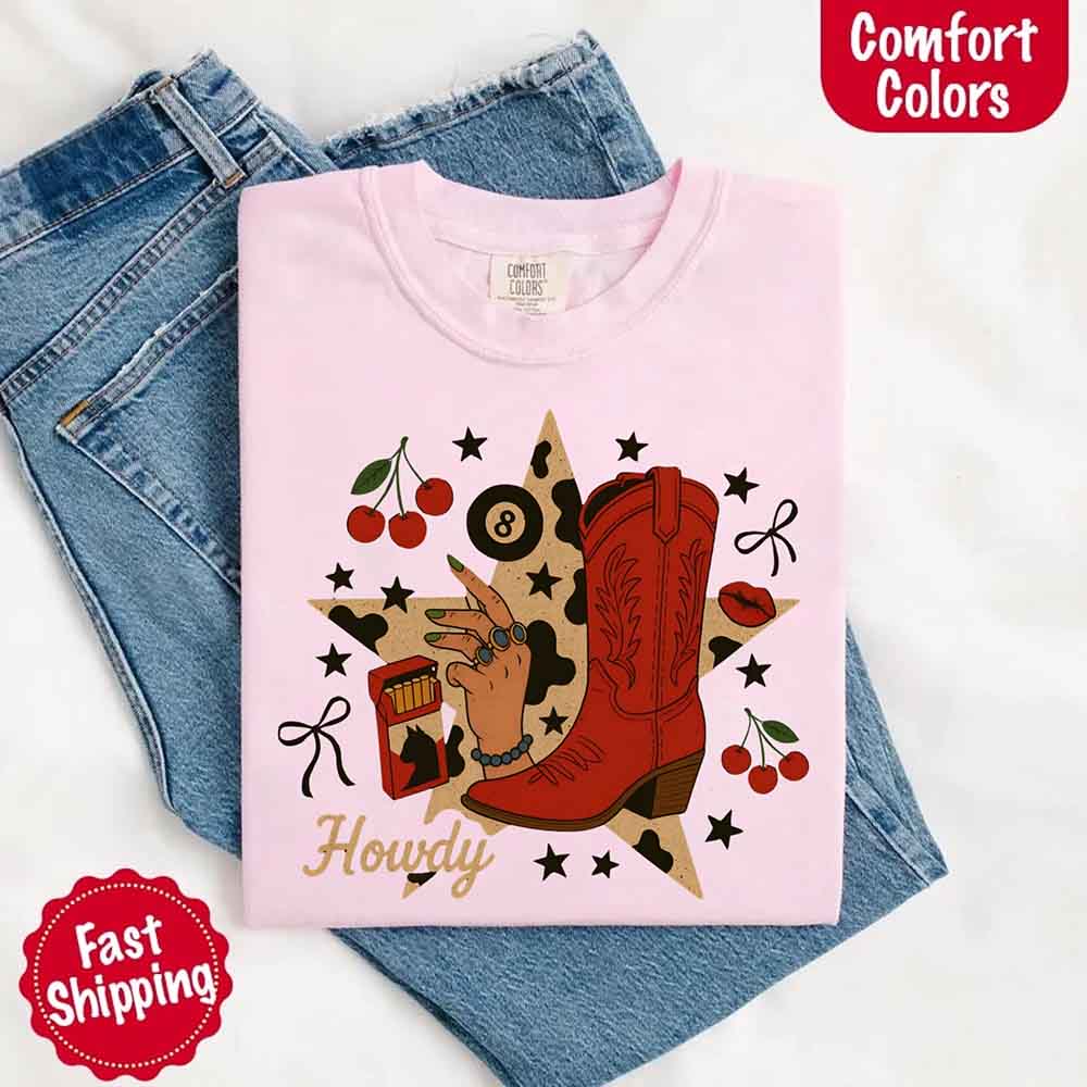 Howdy Cowgirl Star Collage Color Comfort Shirt Adorb.co
