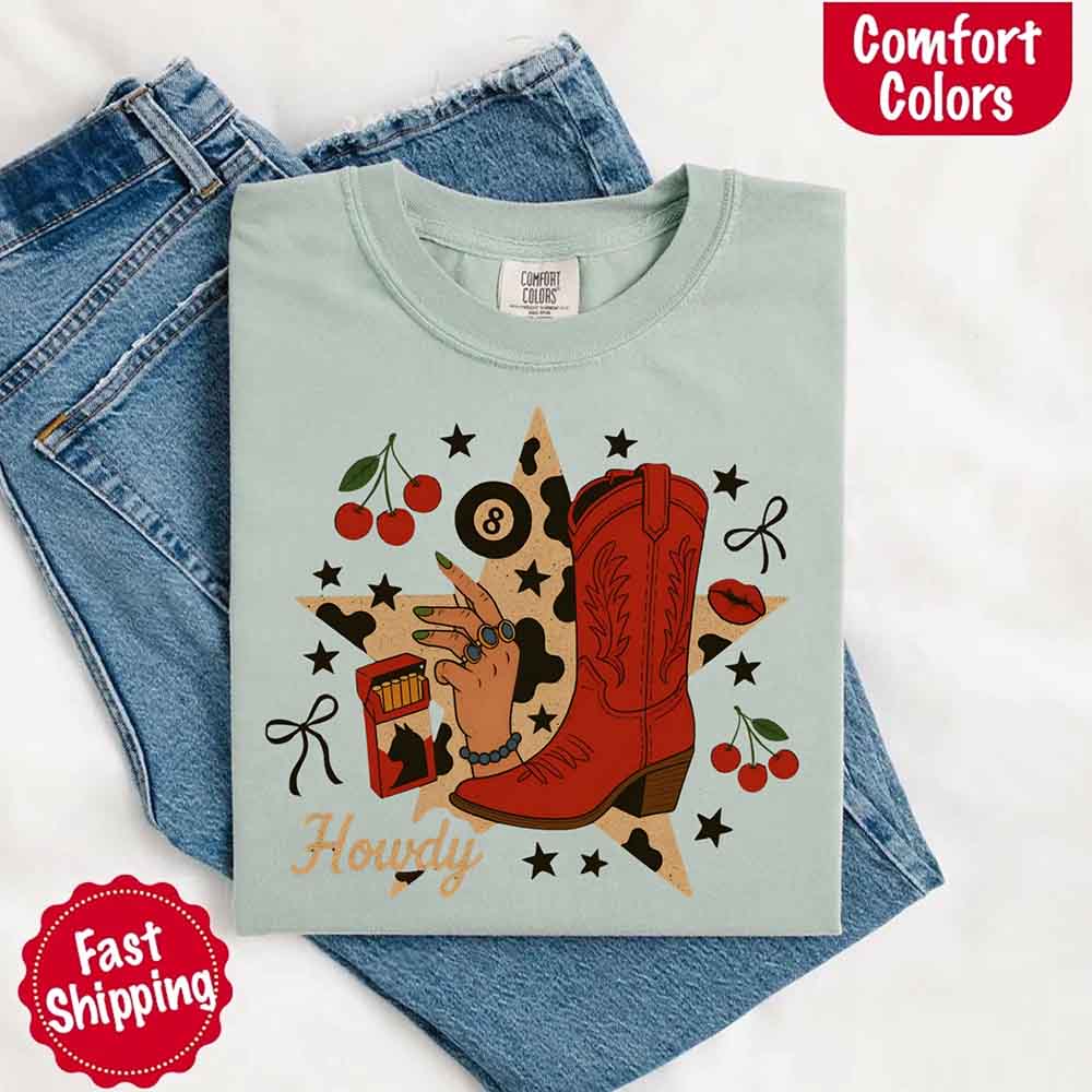 Howdy Cowgirl Star Collage Color Comfort Shirt Adorb.co