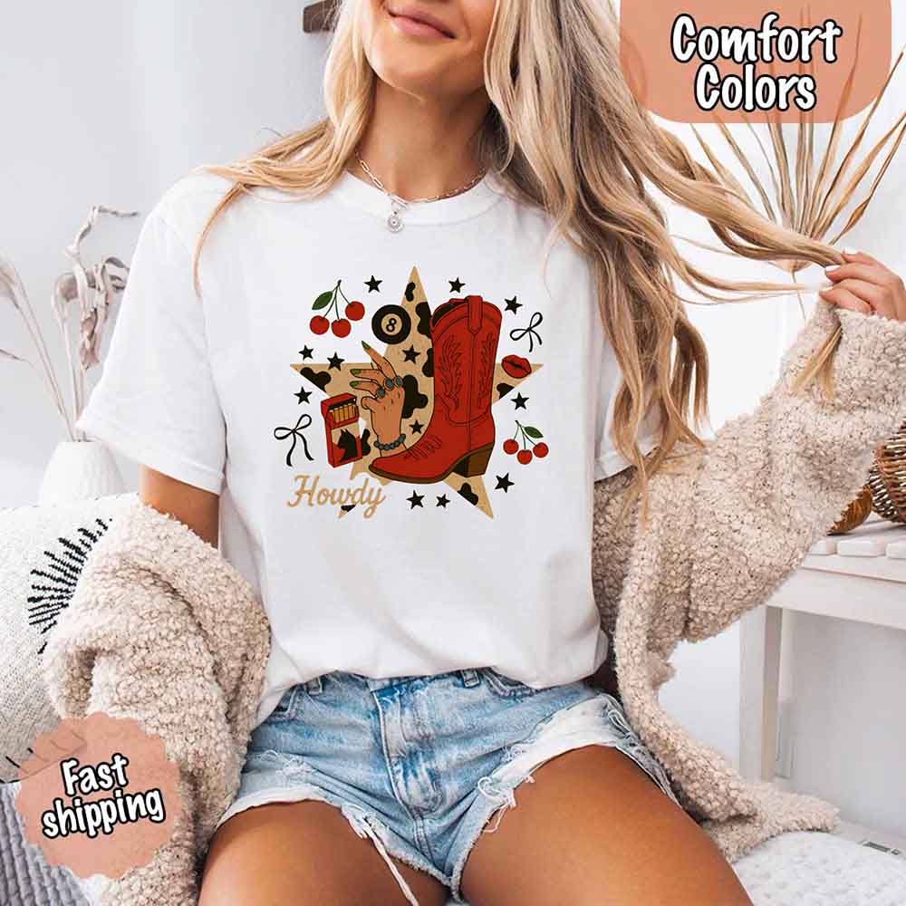 Howdy Cowgirl Star Collage Color Comfort Shirt Adorb.co