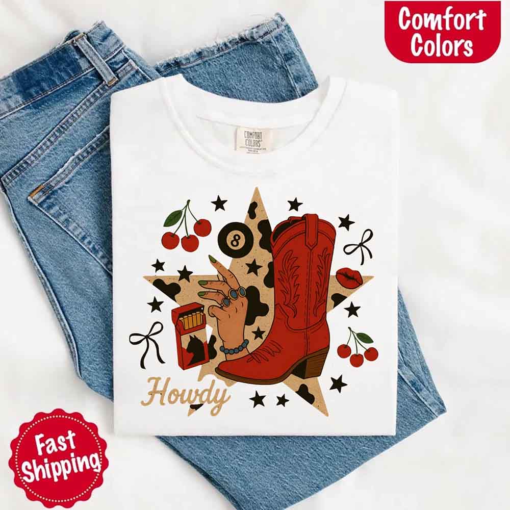 Howdy Cowgirl Star Collage Color Comfort Shirt Adorb.co