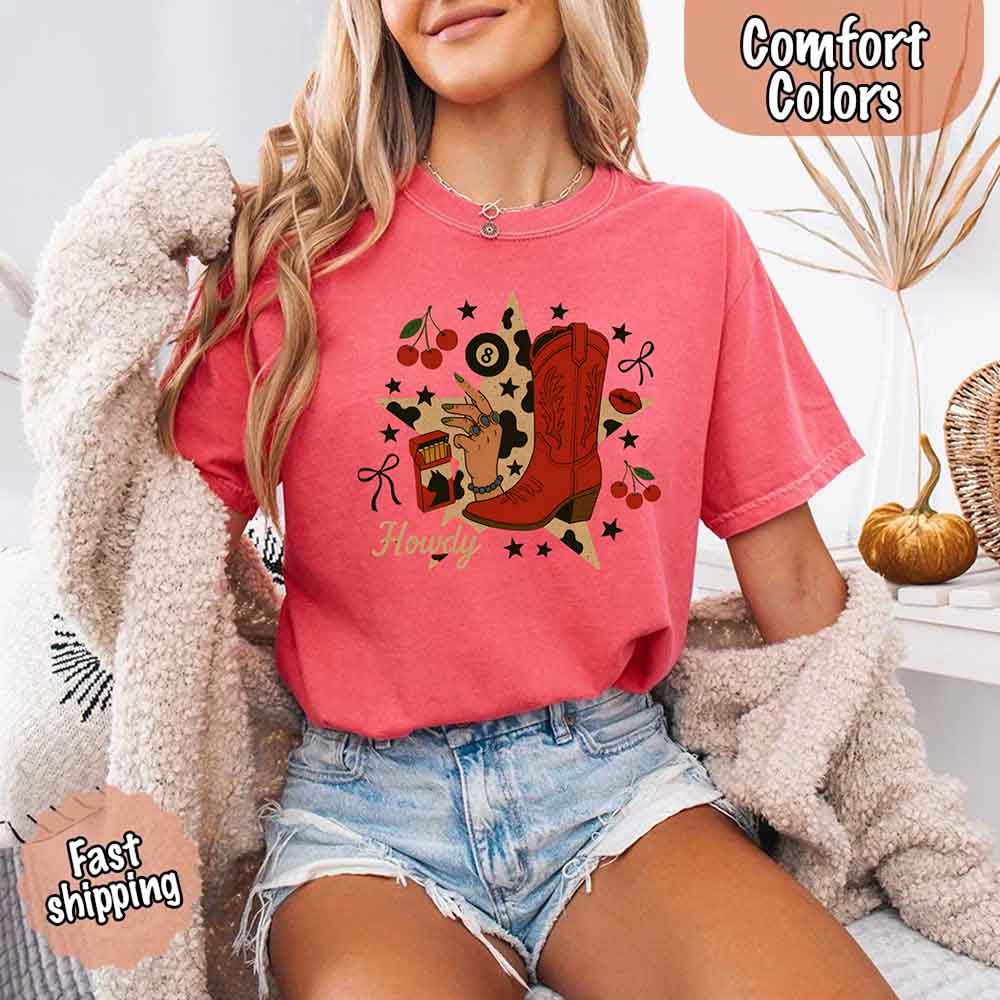 Howdy Cowgirl Star Collage Color Comfort Shirt Adorb.co