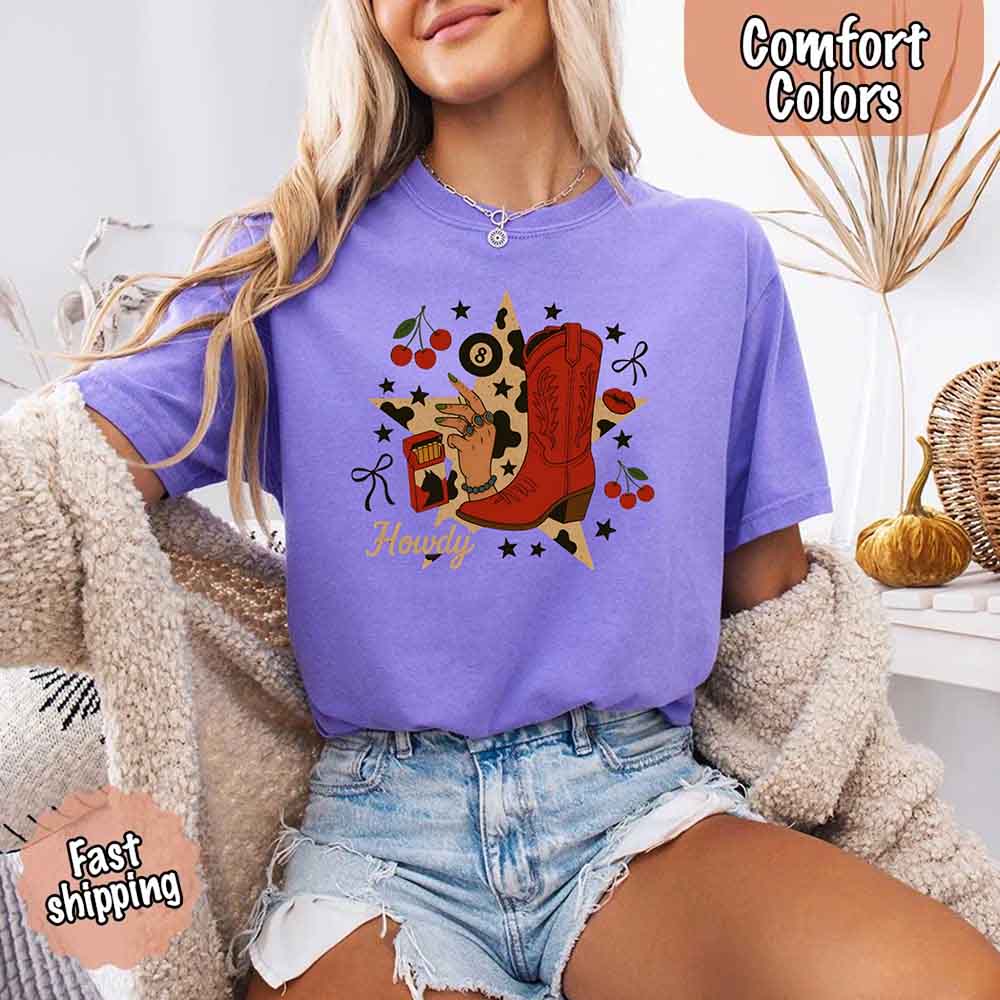 Howdy Cowgirl Star Collage Color Comfort Shirt Adorb.co