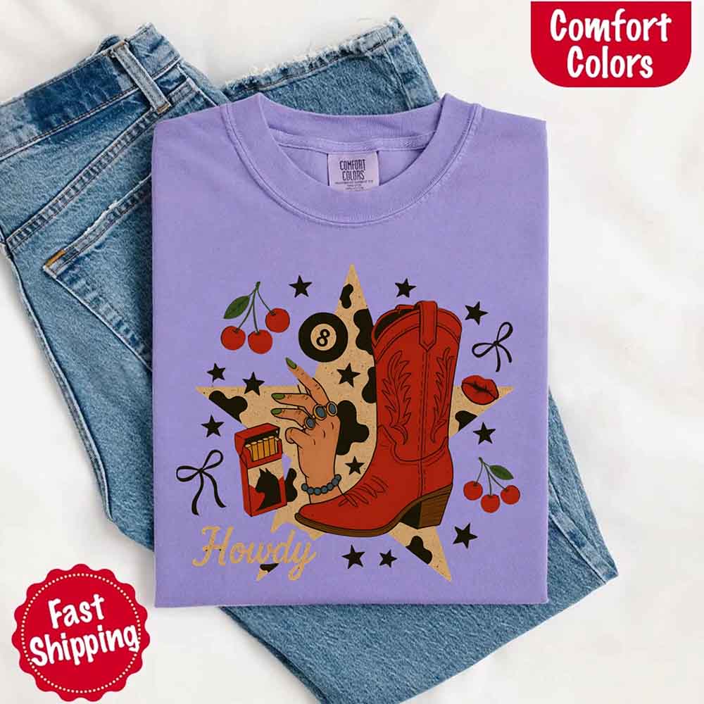 Howdy Cowgirl Star Collage Color Comfort Shirt Adorb.co