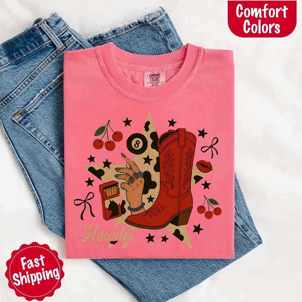 Howdy Cowgirl Star Collage Color Comfort Shirt Adorb.co