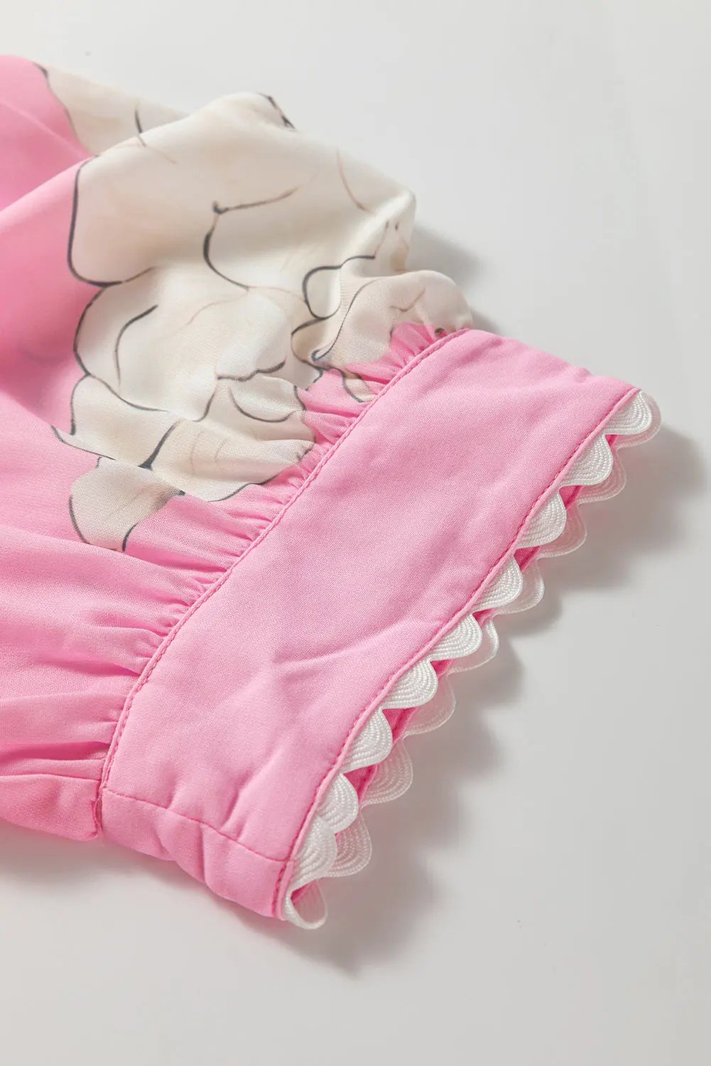 Rose Floral Ric Rac Edge Puff Sleeve Button Up Shirt Love Salve