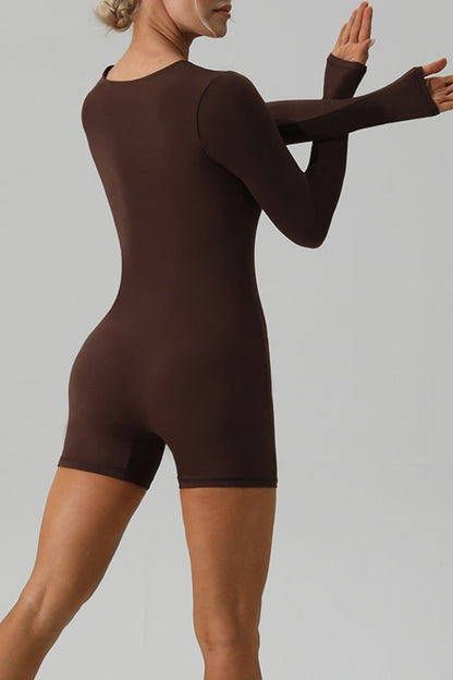 Square Neck Long Sleeve Active Romper.