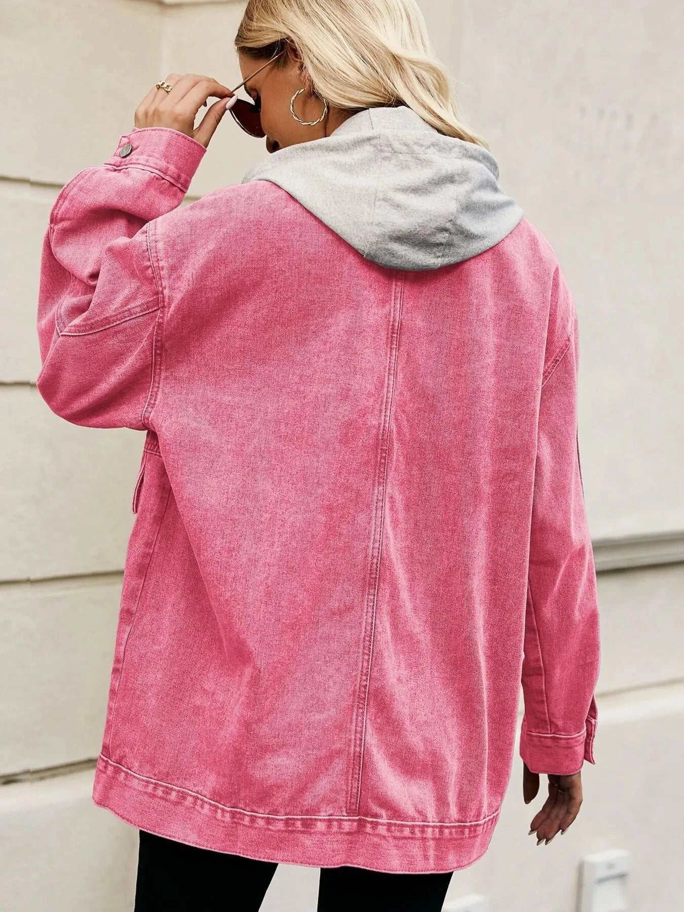 Oversized Button Up Denim Jacket with Hood Coco’s Tee Boutique