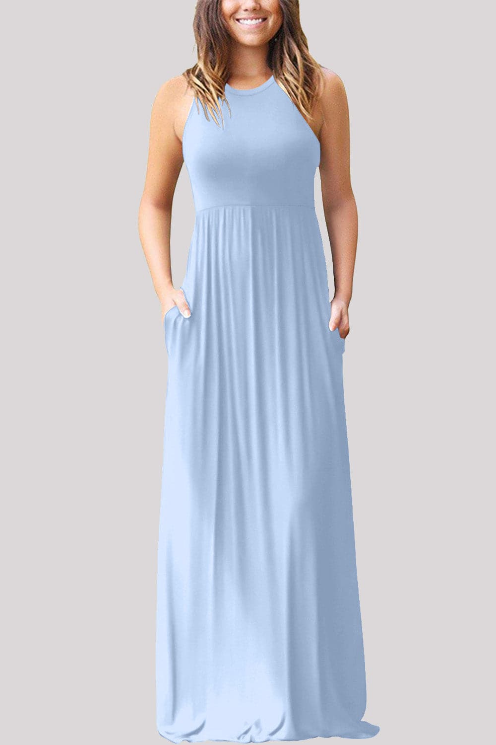 Full Size Grecian Neck Dress with Pockets.