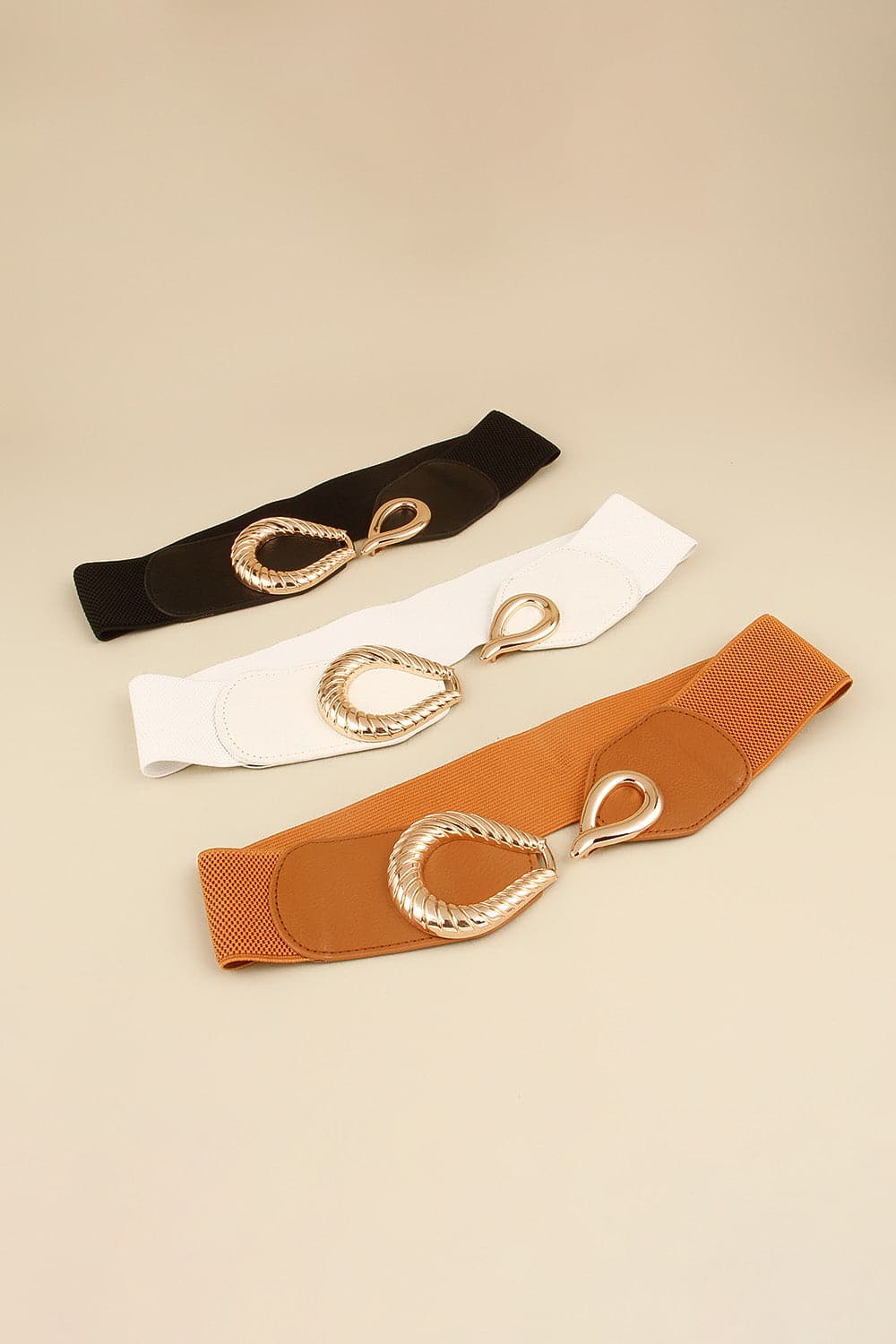 Ribbed Alloy Buckle Elastic Belt.