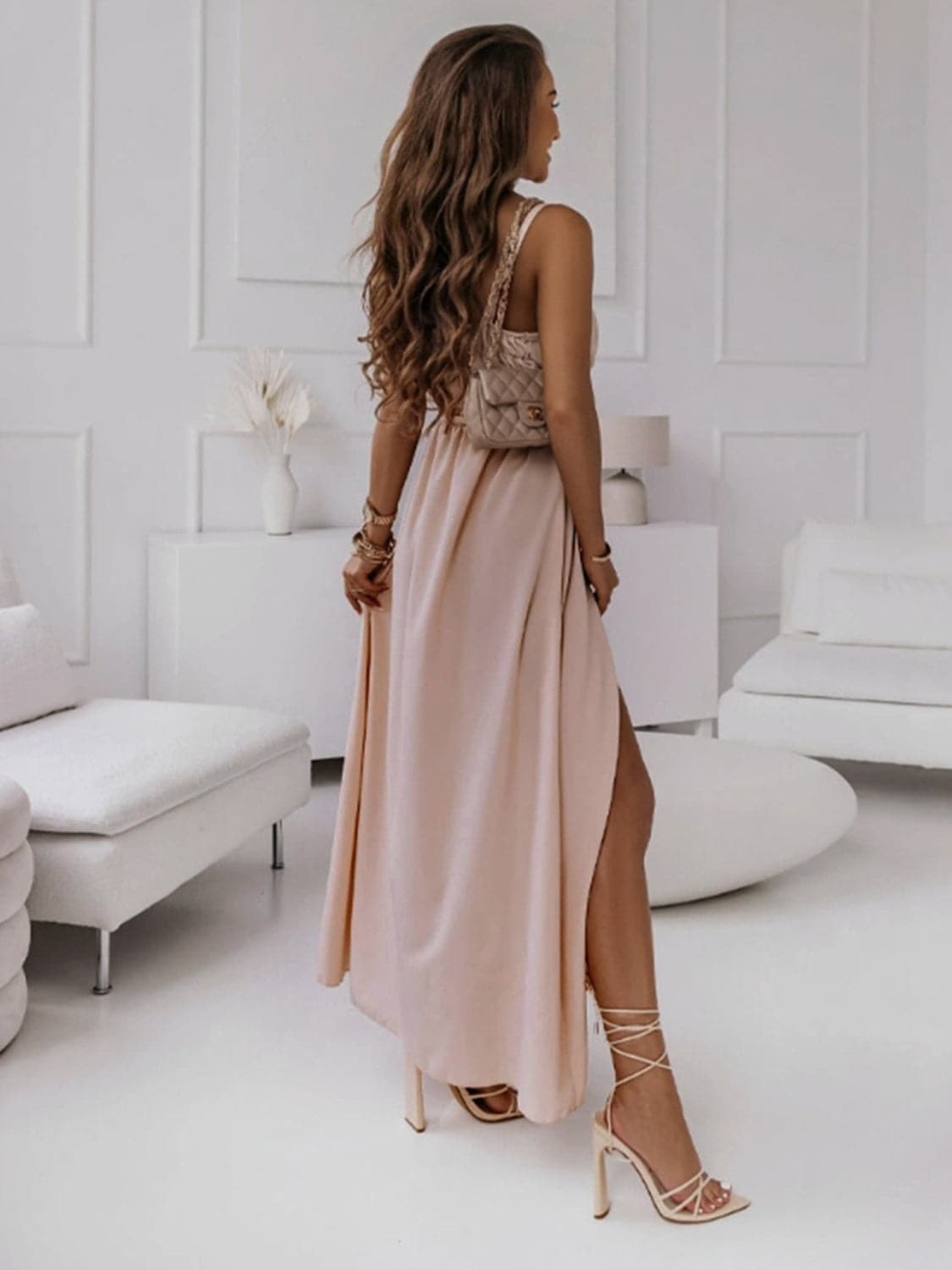 Tied Surplice Sleeveless Midi Cami Dress.