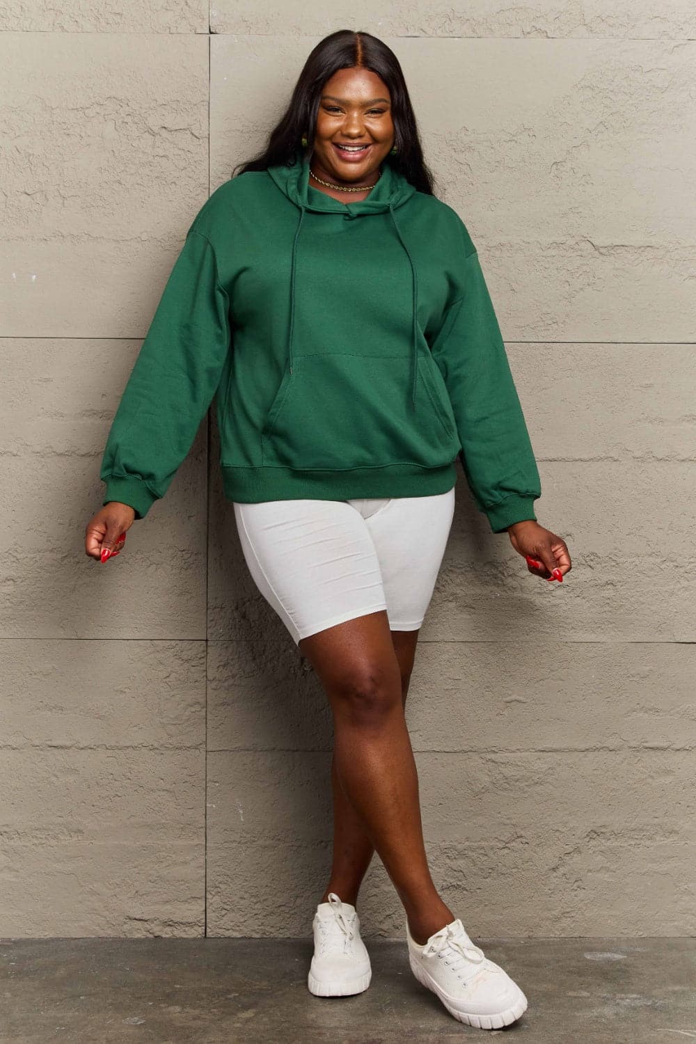 Chic long sleeve dropped shoulder hoodie with pockets