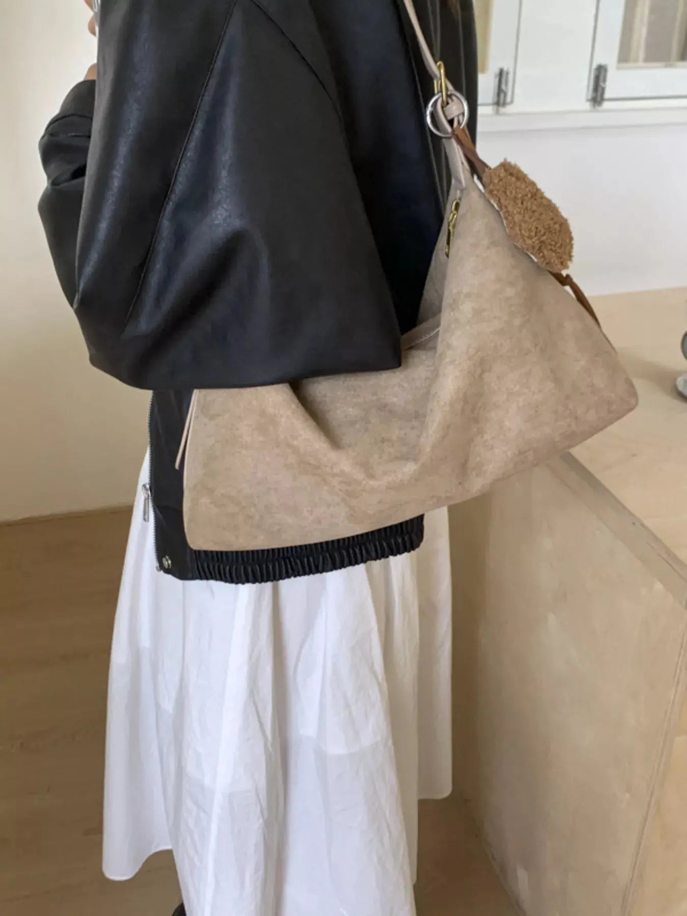 Solid Color Suede Hobo Crossbody Bag Simply Love