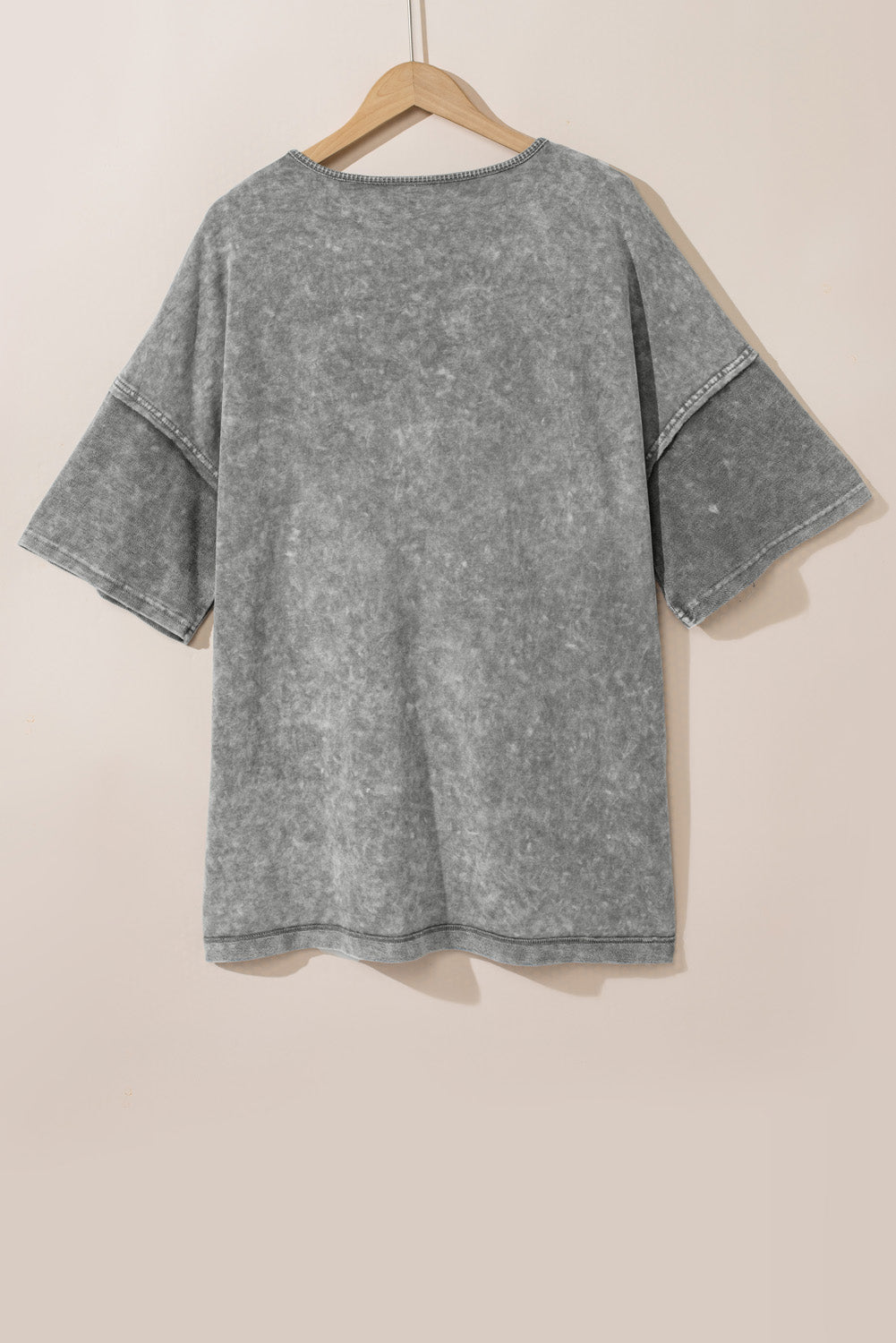 Stylish light grey oversized patchwork tee for effortless chic