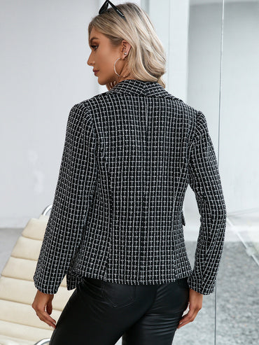 Ivy Lane Plaid Double Breasted Long Sleeve Modern Jacket
