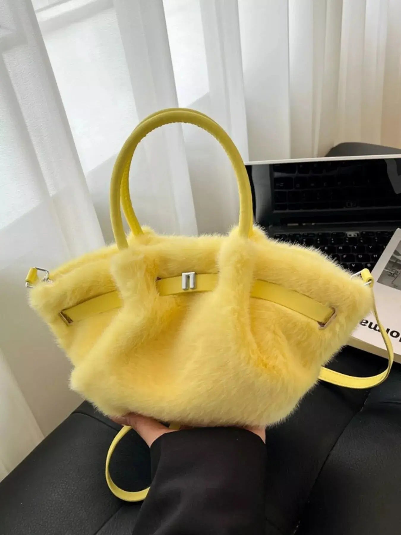Fluffy Crossbody Bag with Buckle Detail Simply Love