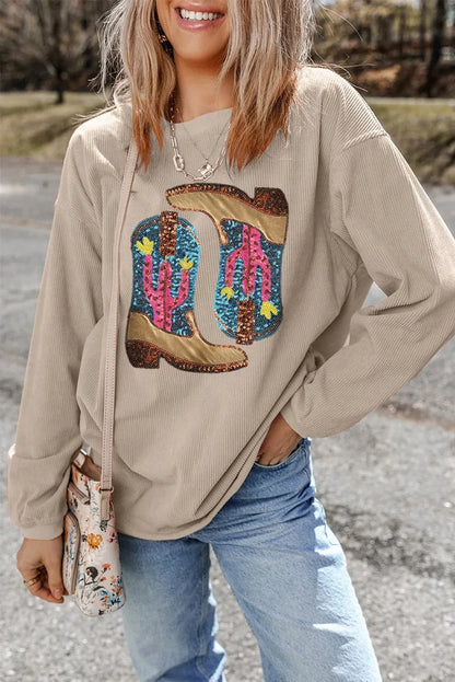 Sequin boots & stylish sweatshirt