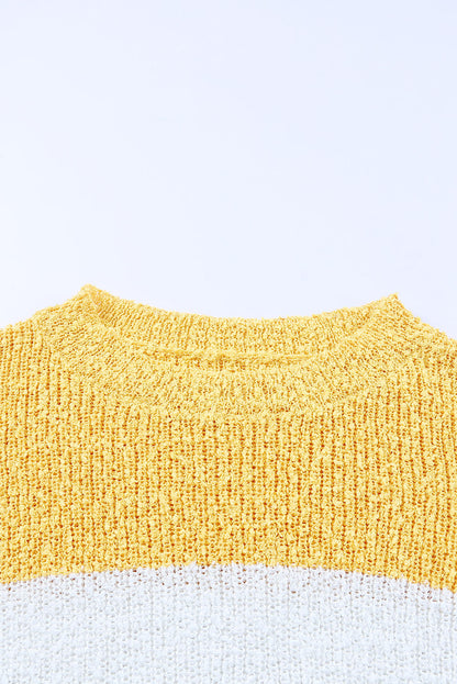 Vibrant yellow colorblock plus size sweater with bubble sleeves