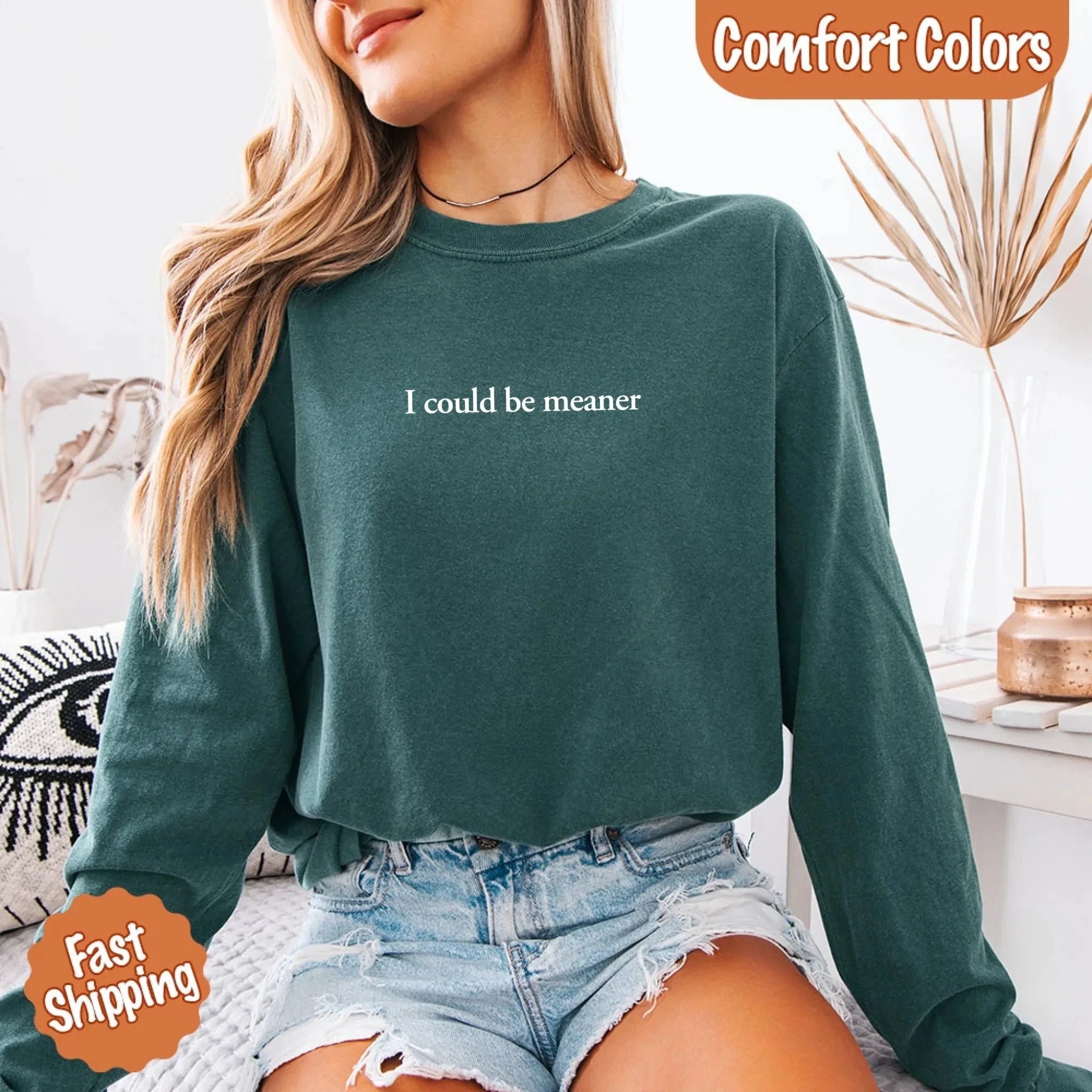 Comfort Colors I Could Be Meaner Long Sleeve Shirt Adorb Custom Tees