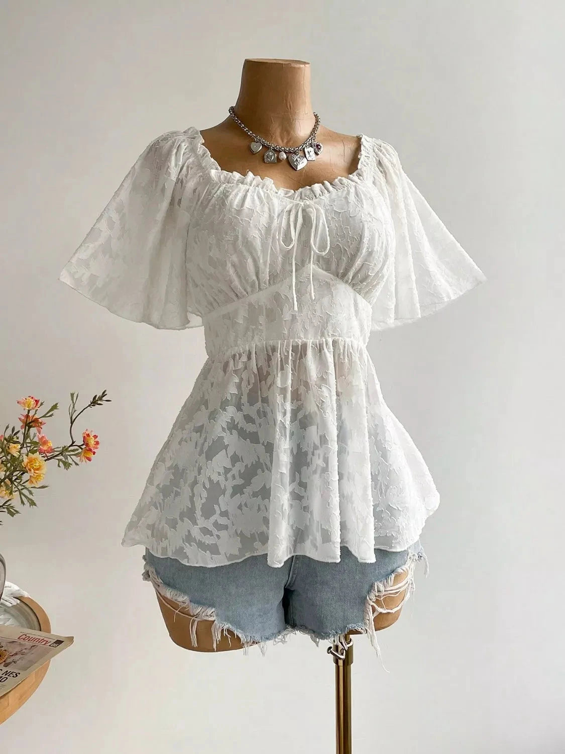 Plus Size Floral Flutter Sleeve Blouse with Smocked Back Coco’s Tee Boutique
