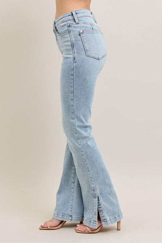 Judy Blue Full Size Tummy Control Vintage Wash Side Slit Slim Boot Jeans Plus Size Coco’s Tee Boutique