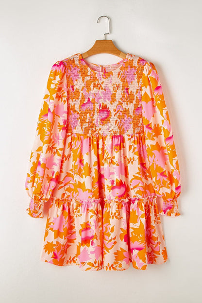 Frill Printed Long Sleeve Mini Dress.